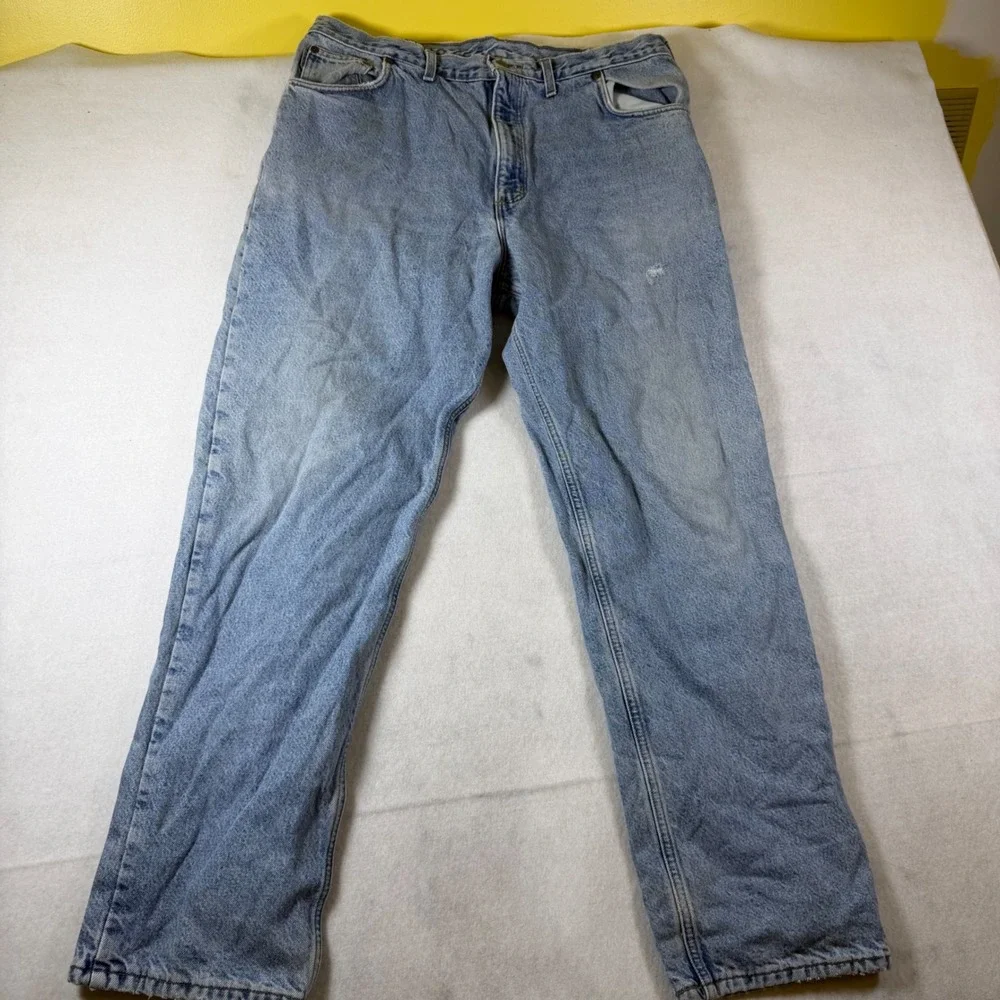Carhartt Flannel Lined Relaxed‎ Fit Jeans Light Wash Blue Denim Mens 35x31